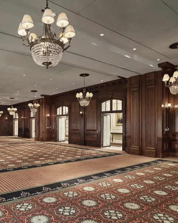 A panelled room set for the evening